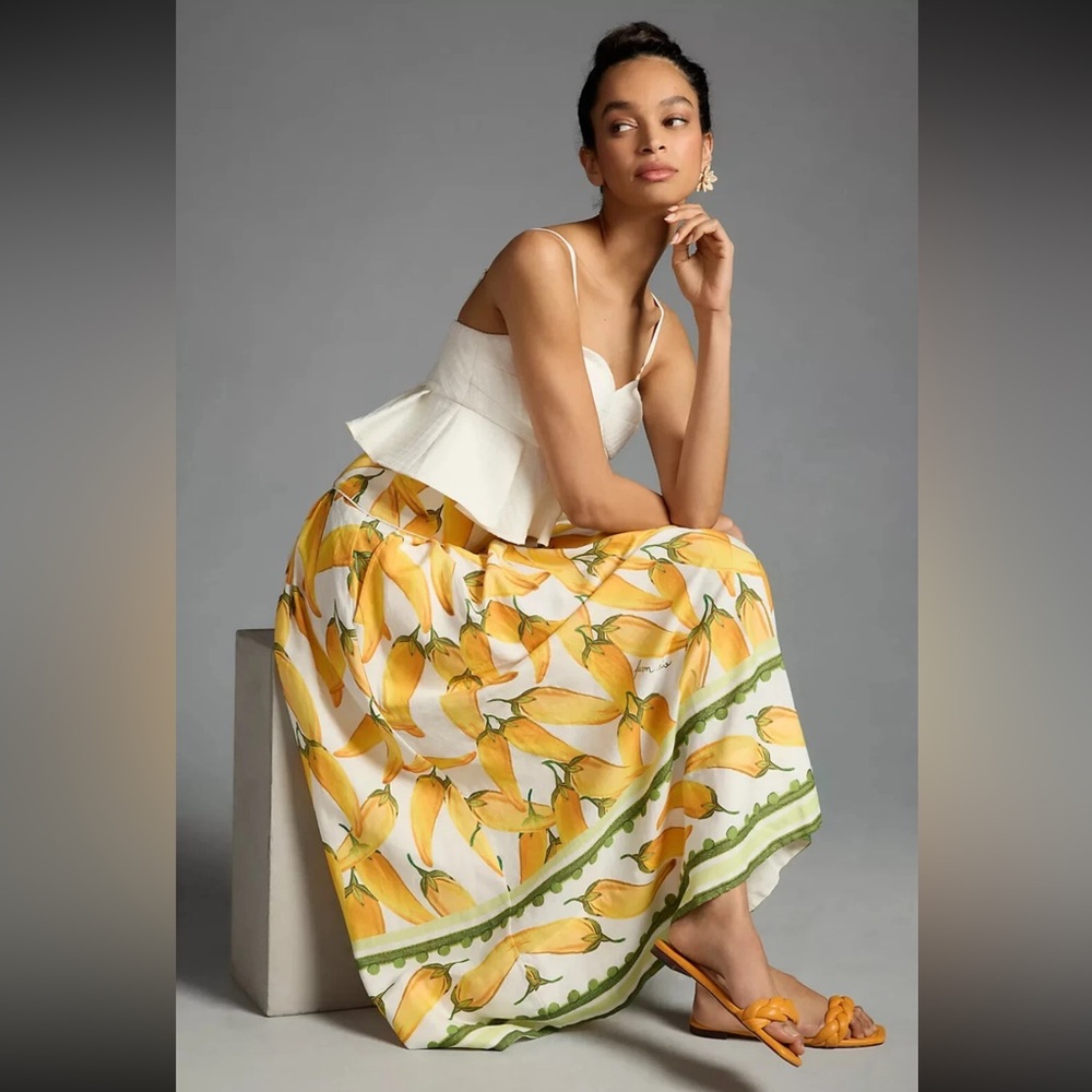 FARM Rio Yellow and Green Pepper Midi Skirt